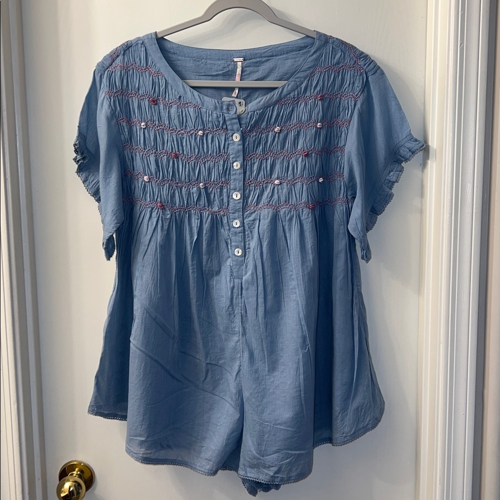FREE PEOPLE MOUNTAIN SPRING VICTORIA BABYDOLL SMOCKED ONE PIECE ROMPER SHORTS XS